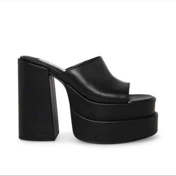 Steve Madden Cagey Black Slip On Double Stacked Platform Heels New With Box - Picture 2 of 6